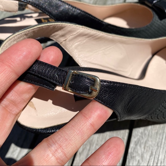 🖤 TANCA BLACK LEATHER BOW DETAIL ROUND TOE OPEN HEEL CLASSIC HEELS! - Picture 7 of 16